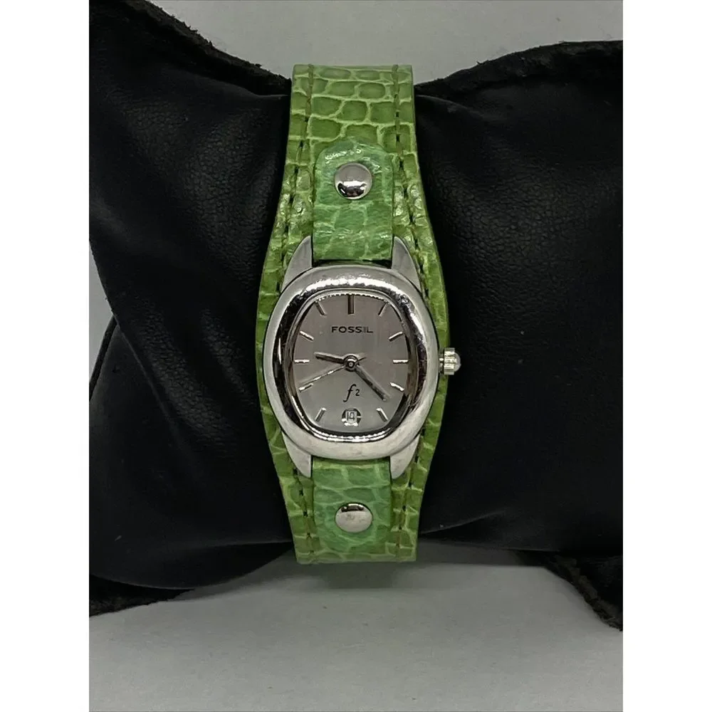 Fossil ES9934 Women's Green Leather Analog White Dial Quartz Genuine Watch XX410